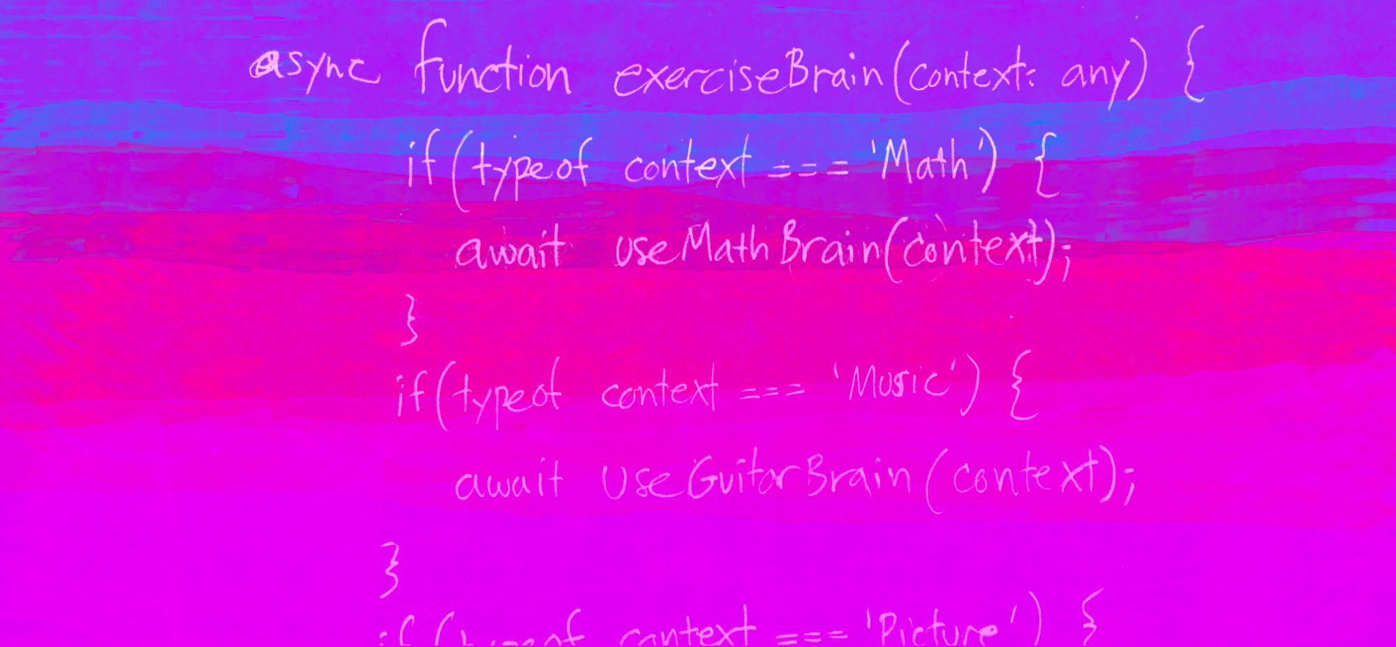 Illustration of hand-written computer code on a painted background